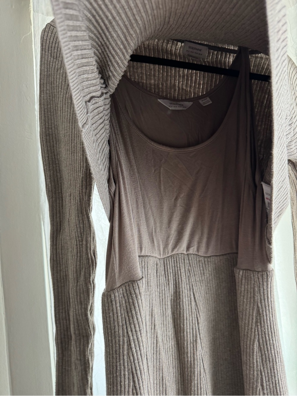 Seraphine maternity Ribbed Long-Sleeve Turtleneck Midi Dress in Taupe - Picture 2 of 5